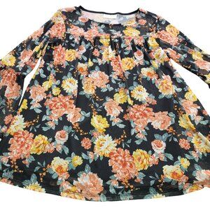 Bobbie Brooks Womans Small Lined Multicolor Floral Peasant Top Bell Sleeve